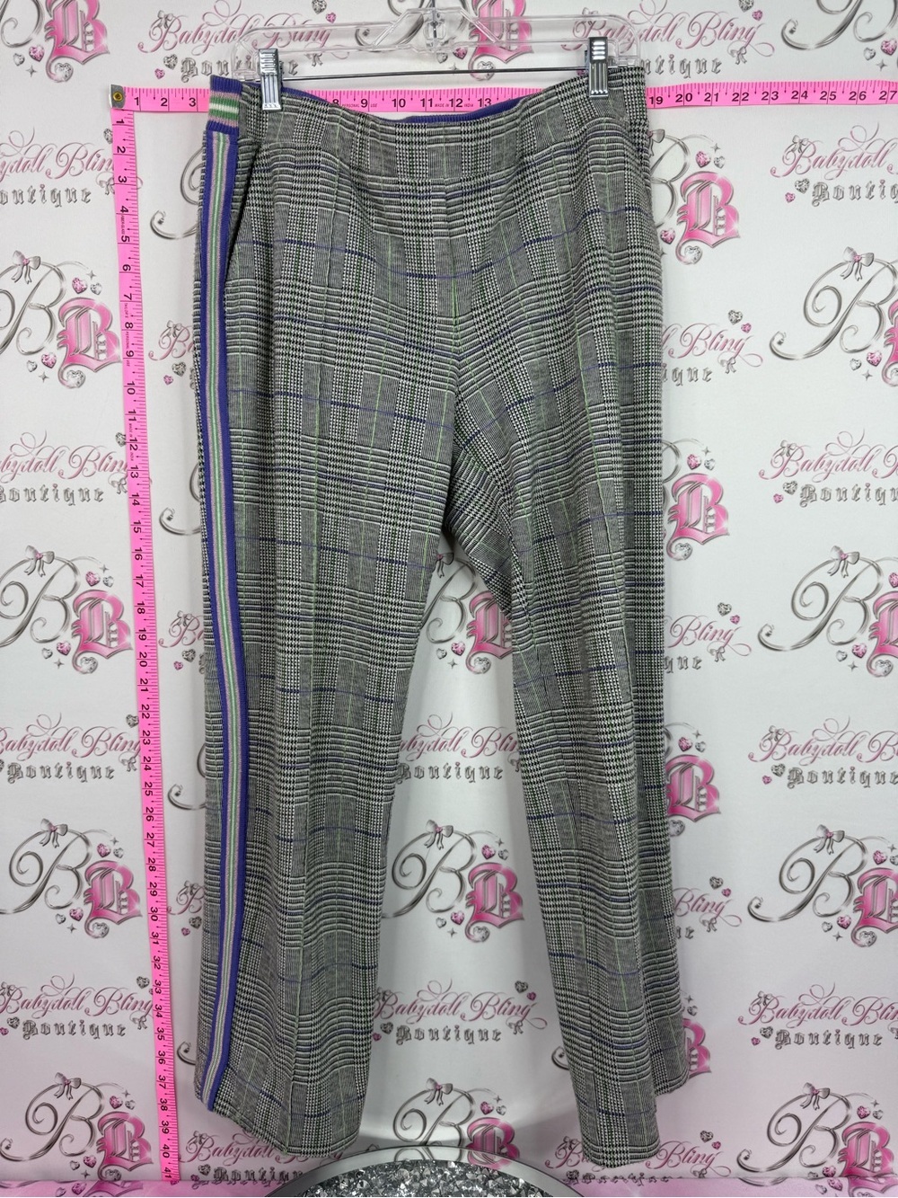 PURE pants Gray Plaid Pull-On Pants with Side Stripe